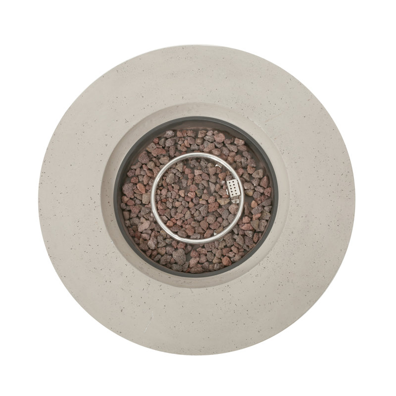  Table d'extérieur pour foyer d'extérieur au propane, table d'extérieur en béton de 39 pouces, foyer au gaz rond pour jardin, piscine, cour arrière, 50 000 BTU, pierres de lave gratuites, gris clair