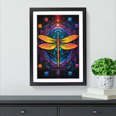 XYZ-FRM-V1223-560 Dragonfly Geometric 1 Piece Single Picture Frame Wall Art