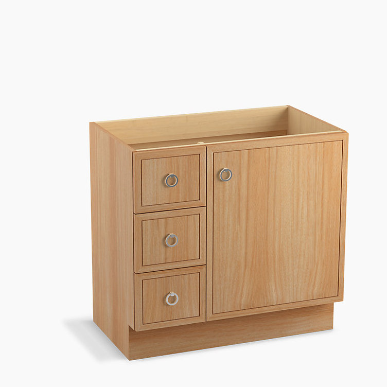 Jacquard 36" Vanity Base Only with Toe Kick, 1 Door and 3 Drawers on Left, Chêne blanc kaki