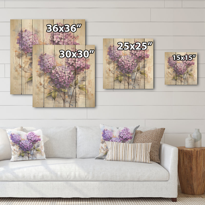 Lilas en pleine gloire - lilas, art mural sur bois de pin naturel, H 15 po x l 15 po
