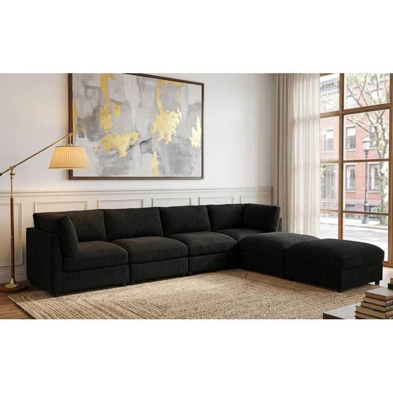 Canapé modulaire de coin avec repose-pieds Annai, Noir anthracite