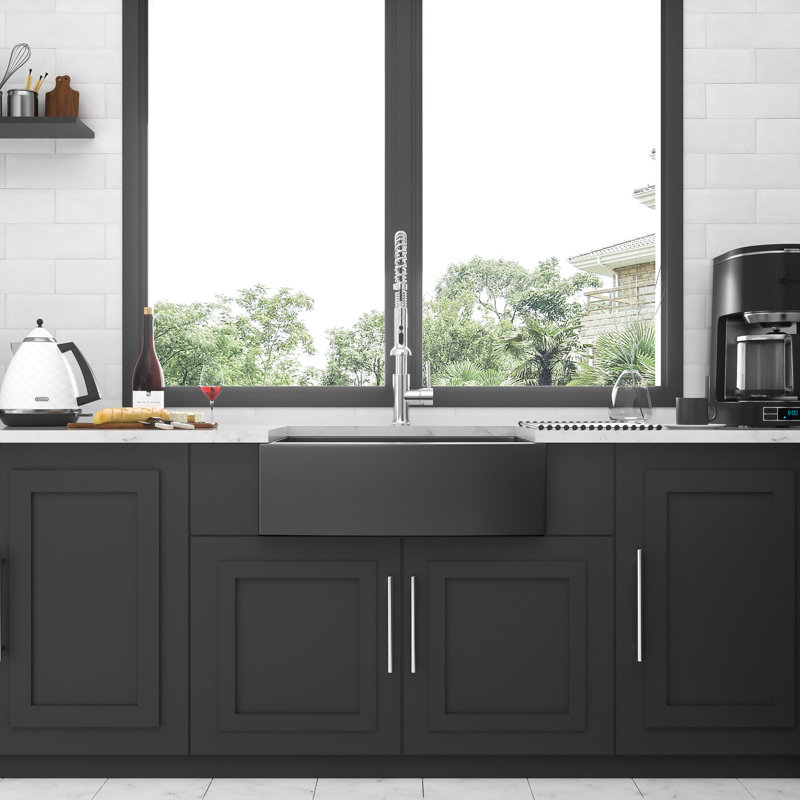 27 Farmhouse Sink - 27*21*10 Inch Kitchen Sink Stainless Steel 16 Gauge Apron Front Kitchen Sink, Matte Black