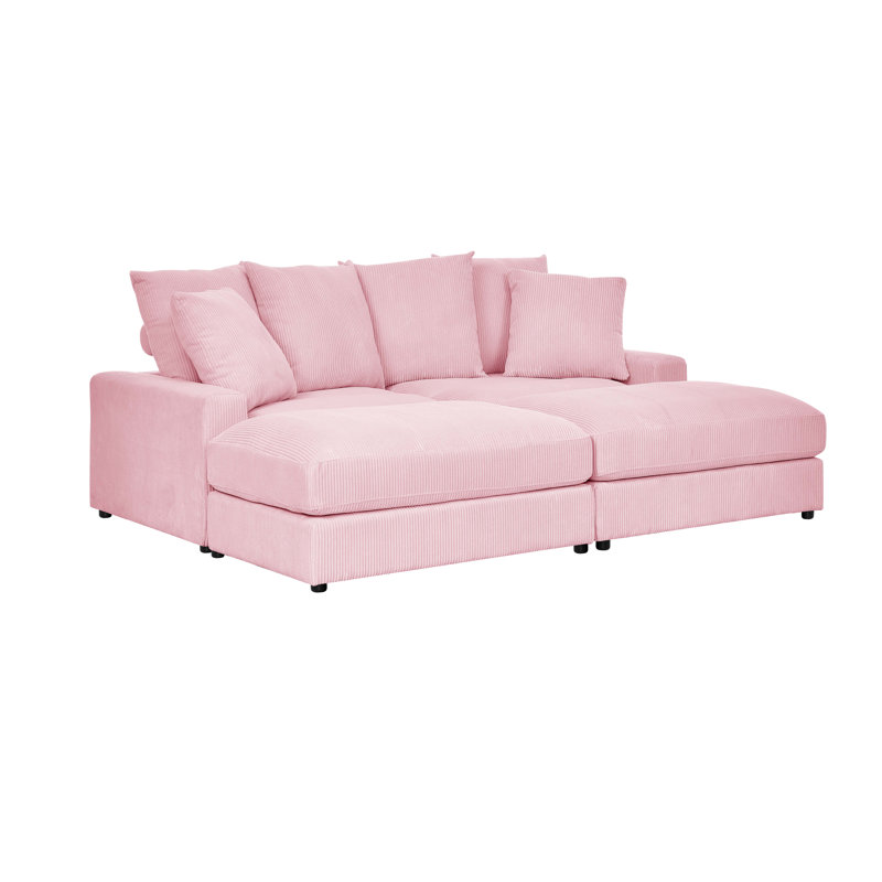 Canapé modulaire réversible de 89 po avec repose-pieds Arzuaga, Dusty Rose Pink, Noir, Plastique