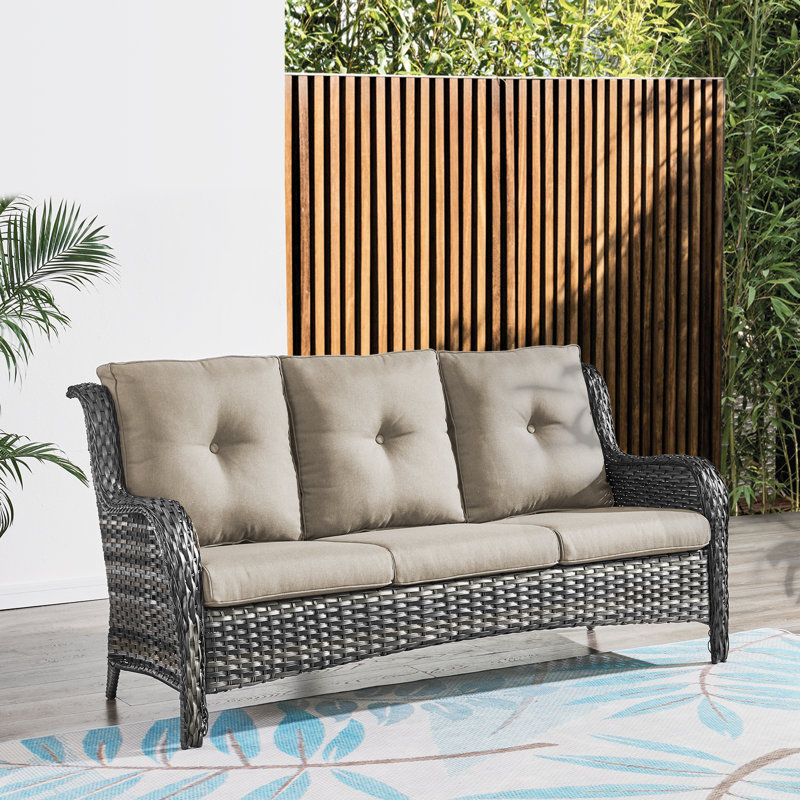 75" Wide Outdoor Patio Sofa with Cushions, Grey, Grey