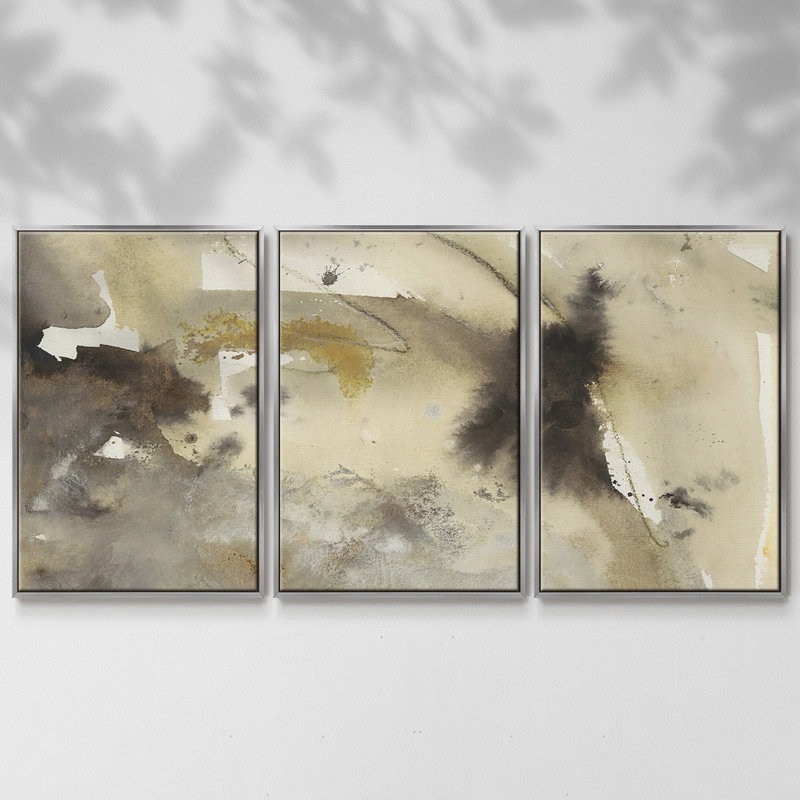 Waves In Motion III 3 pièces, H 24 po x l 48 po x P 2 po, Encadrement argenté