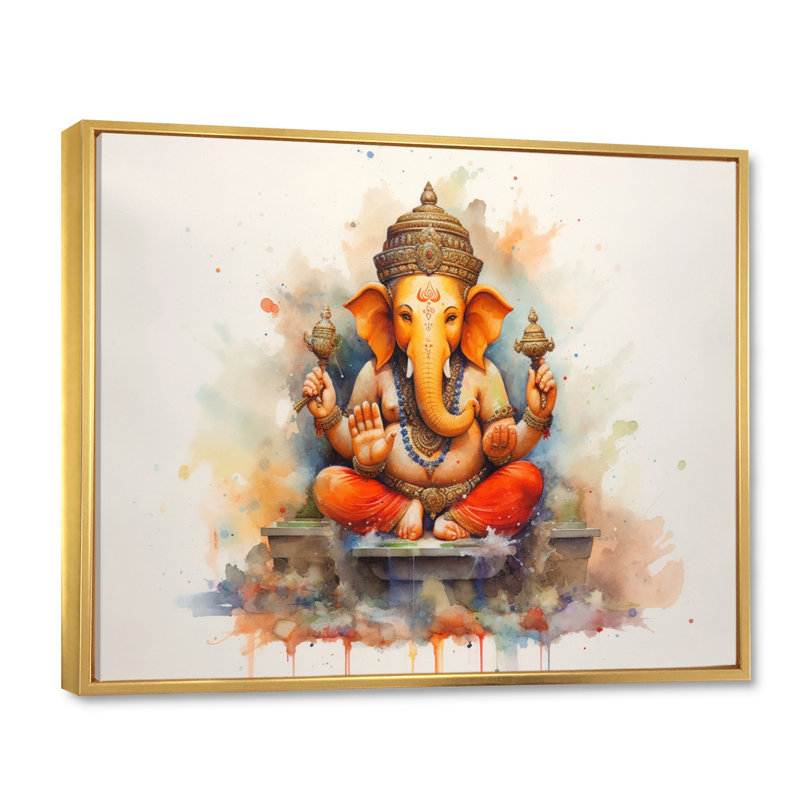 Éléphant vibrant d'Hinduisim II, H 16 po x l 32 po x P 1 po, Cadre flottant doré