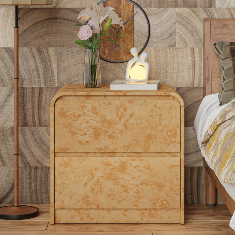 Rusict Farmhouse Wood Nightstand With 2 Drawer