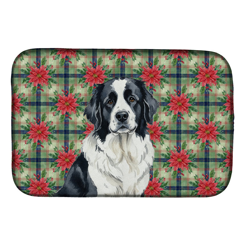 Landseer Newfoundland Christmas PoinsettIas Dish Drying Mat