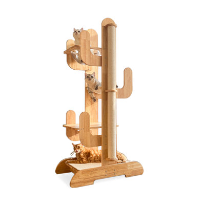 55" Natural Color Standard Solid Wood Cat Tree
