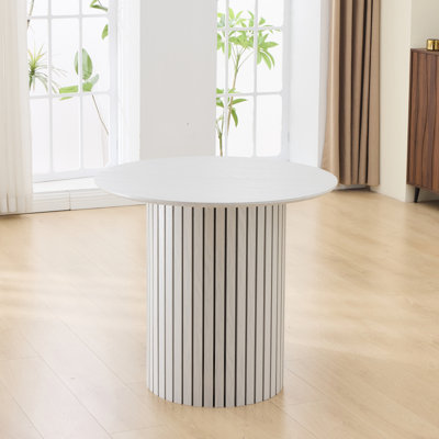 Élégante table de salle à manger blanche, artisanale, grattable, 50,39 lb, pratique et facile à monter, en contreplaqué pour les familles, finition lisse, facile à nettoyer, dimensions de 33,35 po, structure