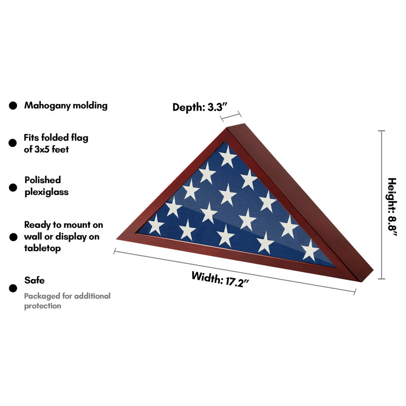 Small Flag Display Case for Memorial Service - Fits Folded 3x5" Flag - Elegant Military Flag Display Case - Plexiglass Cover