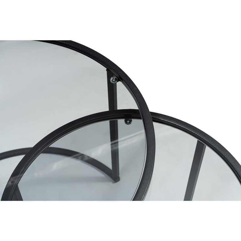 Modern Coffee Table Set (2 Pieces), Black Tempered Glass & Metal Frame | Small Table: 16.5 x 15.4 x 16.5 inches, Large Table: 23.6 x 17.0 x 23.6 inches | Durable, Stylish Design for Living Room & Office Décor