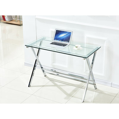 Transparent Tempered Glass Laptop Table, Desk With Rounded Edges, Simple Design For Small - Sized Spaces, Functional Home Office Requirements, Scratch And Well Crafted, Safe , 29.61 In Height Measure