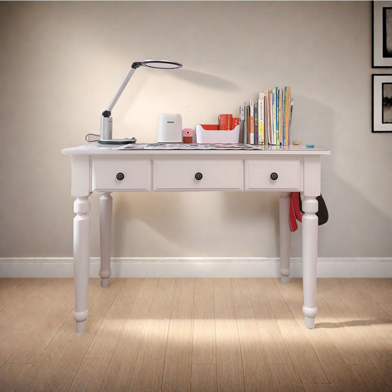 Bureau en bois massif rétro de style américain, Crème, crème, H 29,92 po x l 51,18 po x P 27,56 po