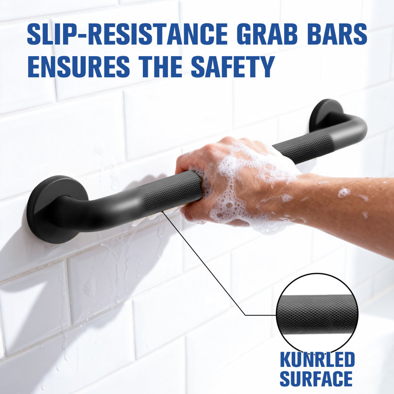 12'' Black Bathroom Safety Grab Bar with Anti-slip Knurled Grip, ADA Compliant, 2 Pack, Matte Black 2 Pack, 12 inch