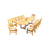 13 Pcs Grade-A Teak Wood Dining Set: 118" Double Extension Mas Oval Trestle Leg Table And 12 Osborne Arm Chairs #11OS2712
