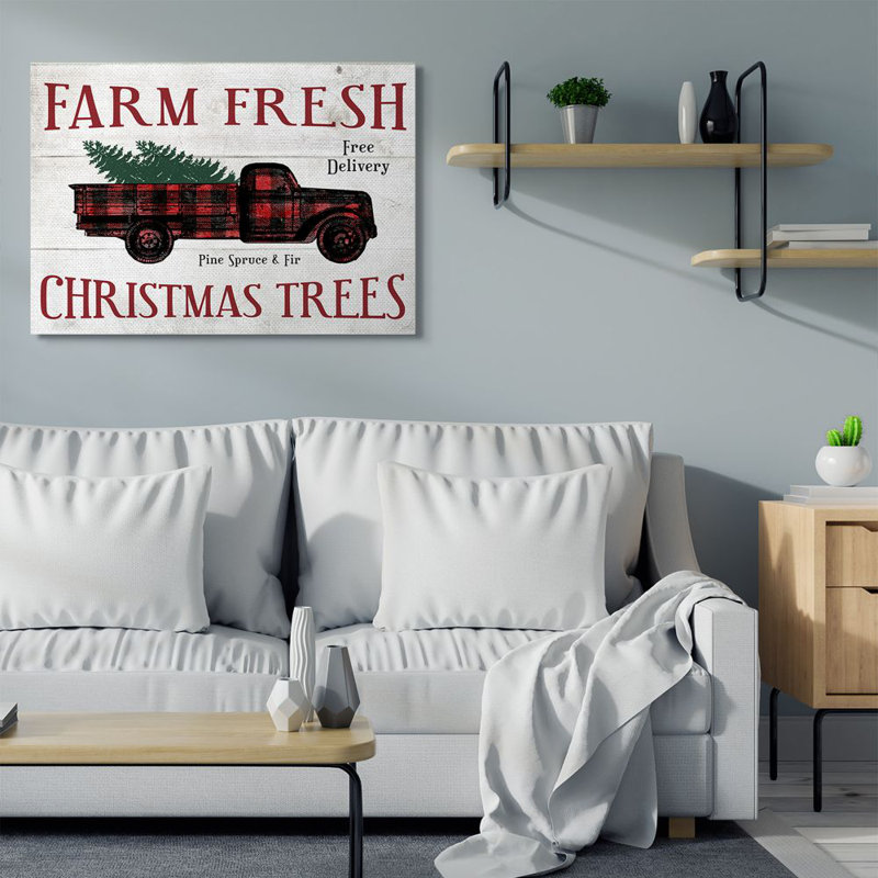 Farm Fresh Christmas Trees - reproduction d'art textuel, H 36 po x l 48 po, Toile tendue