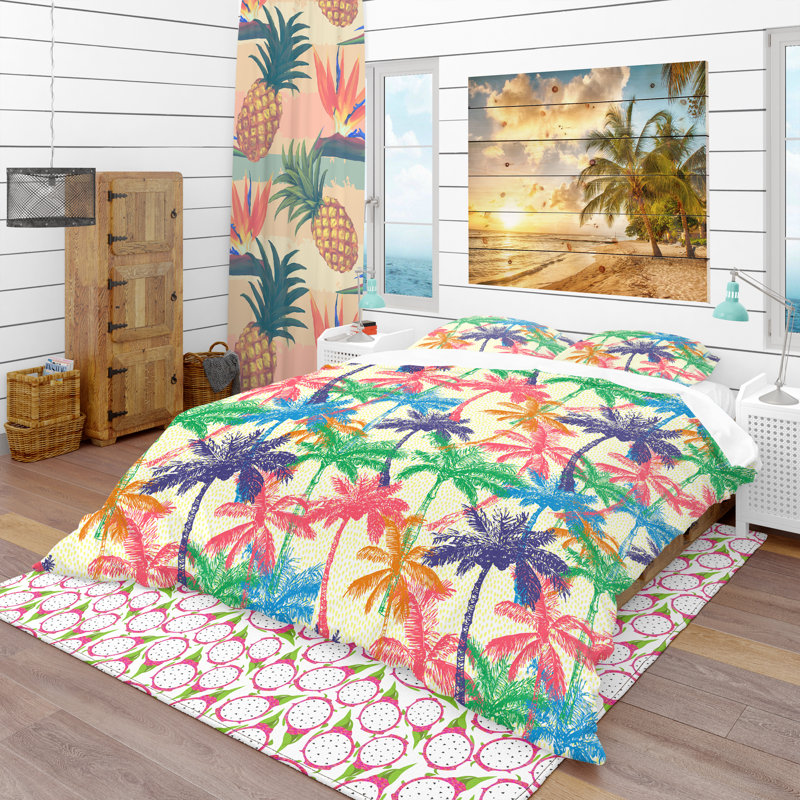 Ensemble de housse de couette tropical, Housse simple + 1 taie décorative