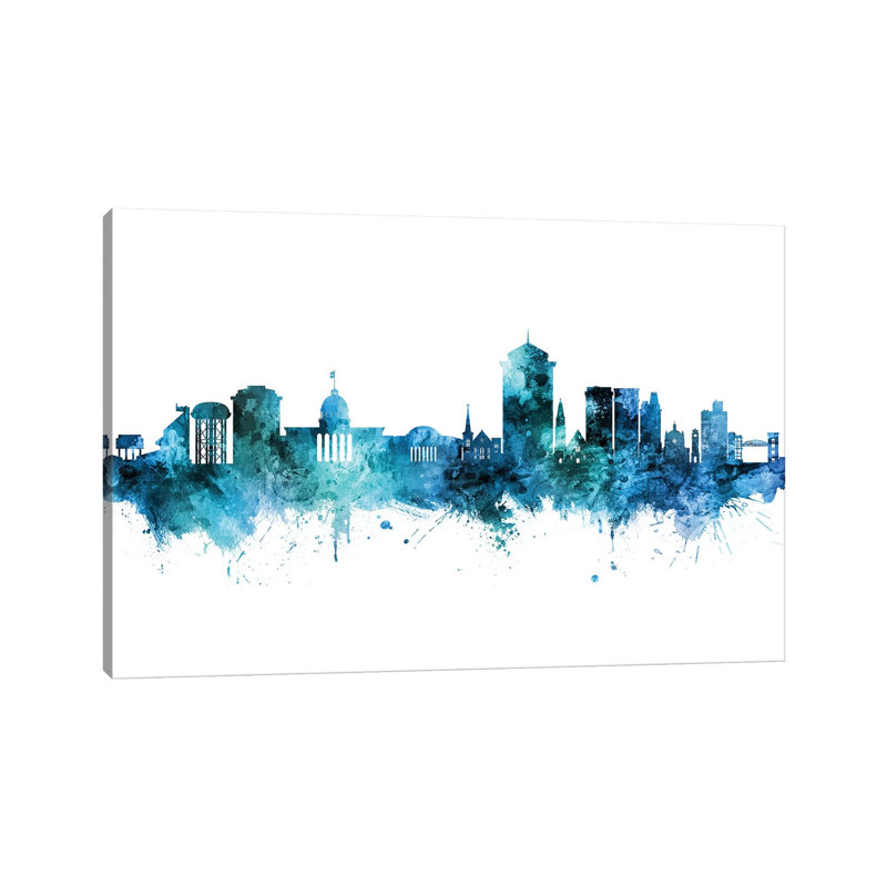 Montgomery Alabama Skyline Blue Teal by Michael Tompsett - 1 Piece Wrapped Canvas Wall Art, 20.32 cm H x 30.48 cm W