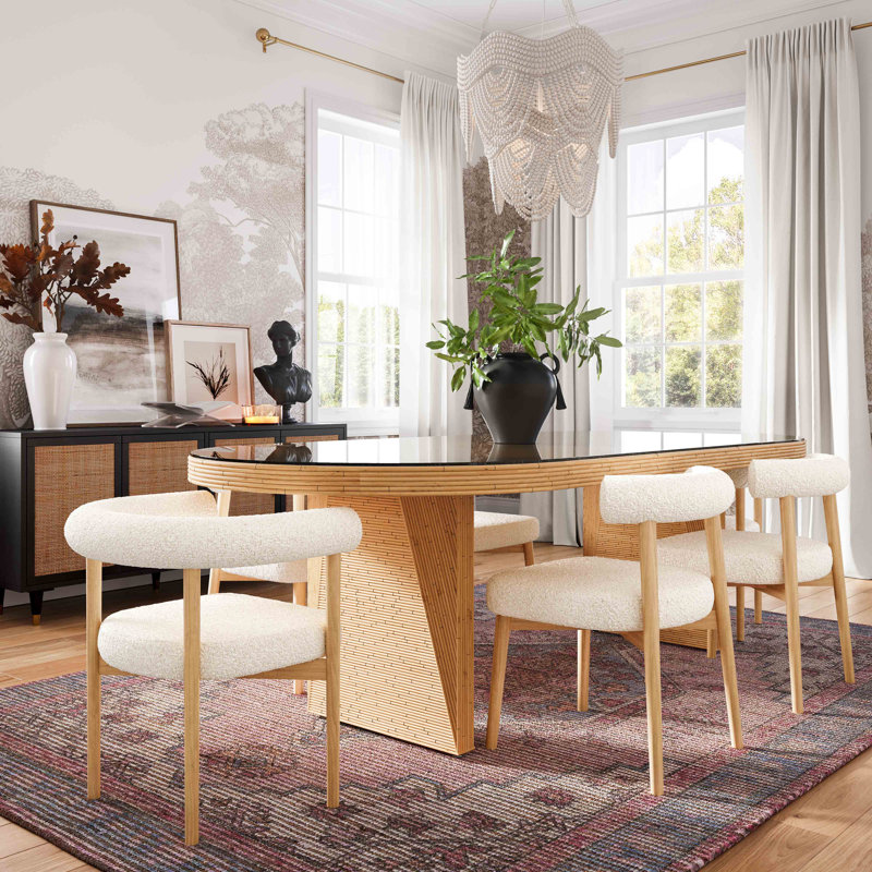 47cm H Boucle Upholstered Side Chair, Natural Ash, Cream