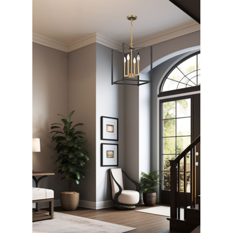 Everly Quinn Paulyne - 4 Light Pendant In Coal Black & Signature Brass Finish