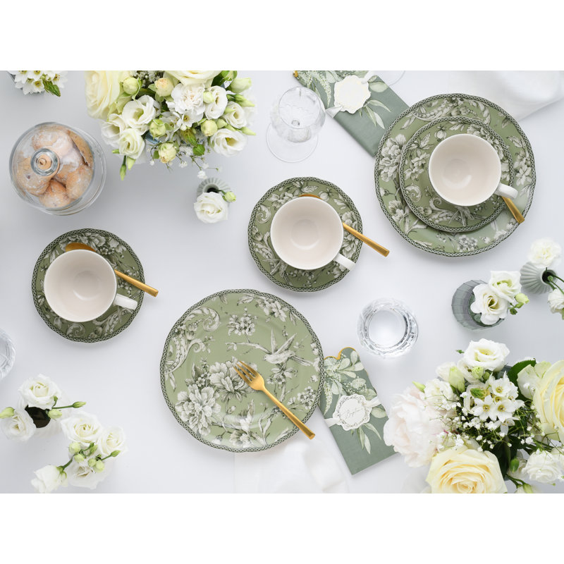 Adelaide Porcelain China Dinnerware Set Piece, White/Green