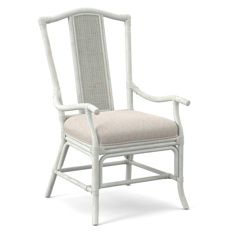 Drury Lane Slat Back Dining Arm Chair, Bisque, Snow Crypton Performance; 0884-91