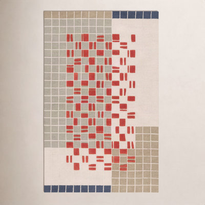 Elswick Gray Red Hand-Tufted Geometric Wool Rug