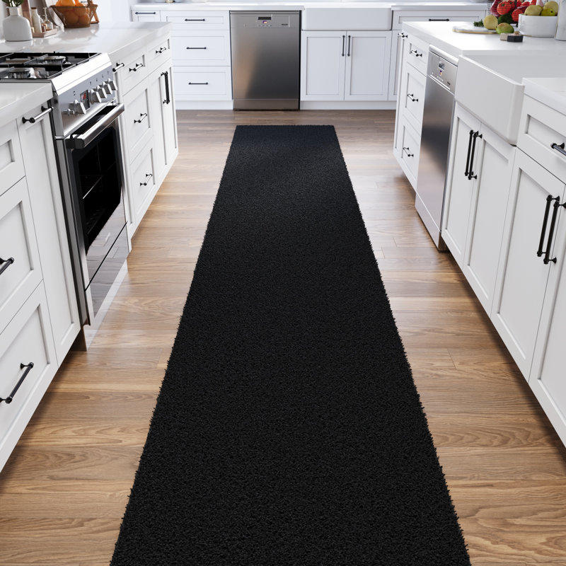 Cozy Plush Non-Slip Rubberback Extra Long Hallway Rug for Bedroom, Living Room, Bathroom, Black, Runner 3' x 29', Black