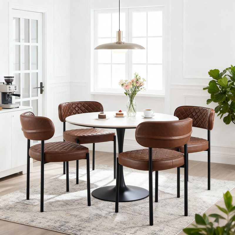 Faux Leather Tufted Upholstered Armless Dining Chair, Brown