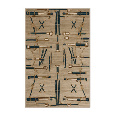  Washable Telescopes Nautical Area Rug