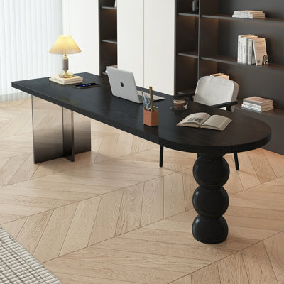 Black Half-Circle Solid Wood+Acrylic desk