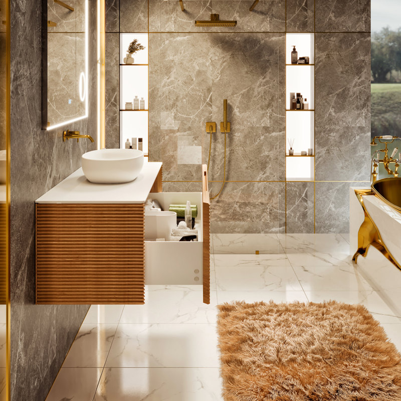 Meuble-lavabo mural simple de 39 po avec plateau en surface solide Kambrey