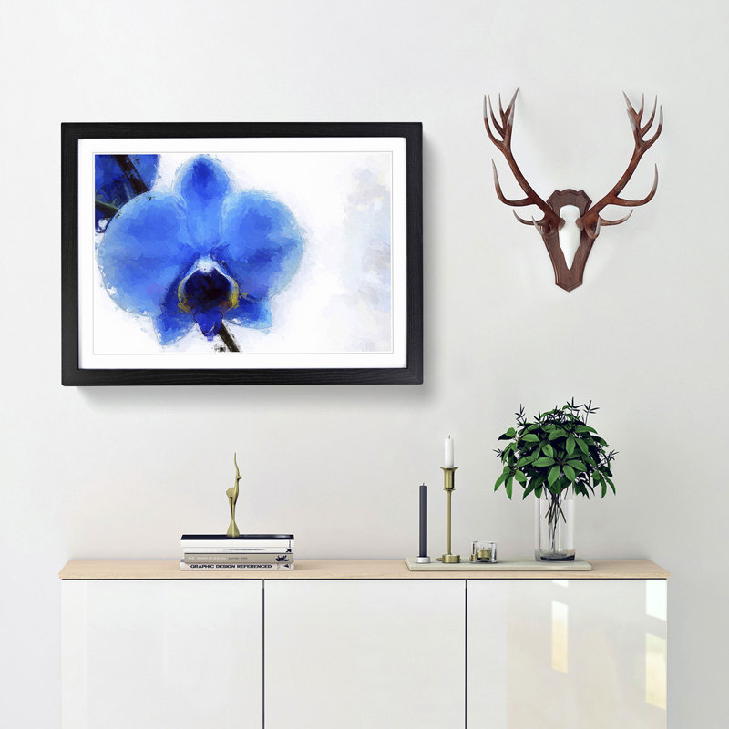 Blue Orchid in Abstract - Picture Frame Painting Print, 27cm H x 36cm W x 2cm D, Black Framed