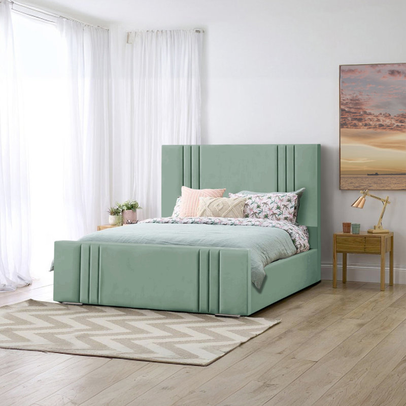 Adelpho Upholstered Bed, Double (4'6), Duck Egg