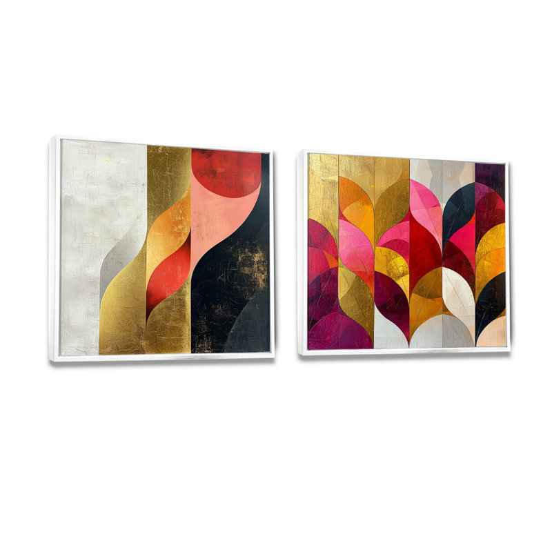Motif géométrique doré rose et gris Pure Form III - art mural géométrique - décoration murale moderne 2 pièces, Blanc