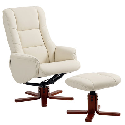Faux Leather Recliner With Footstool