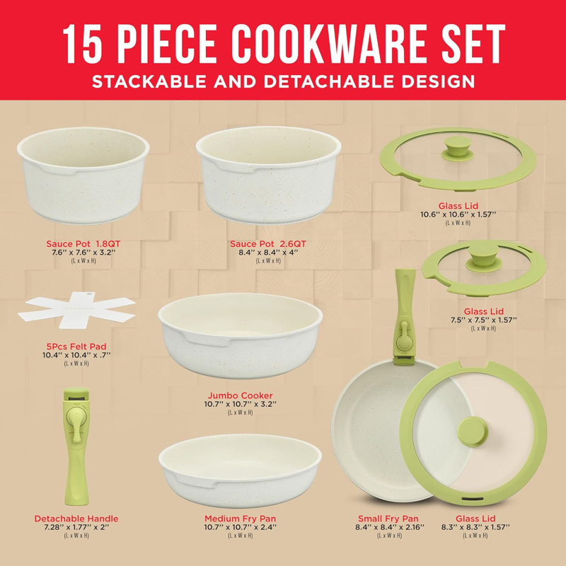 Bakken-Swiss 15-Piece Green Granite Non-Stick Cookware Set