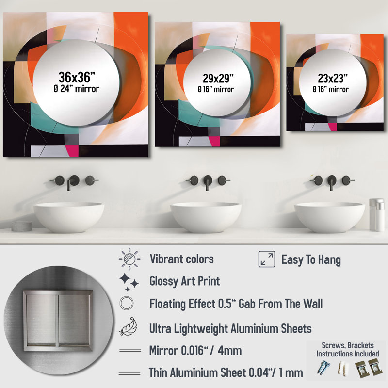 Moina - miroir mural géométrique moderne pour salle de bain, 29 po x 29 po