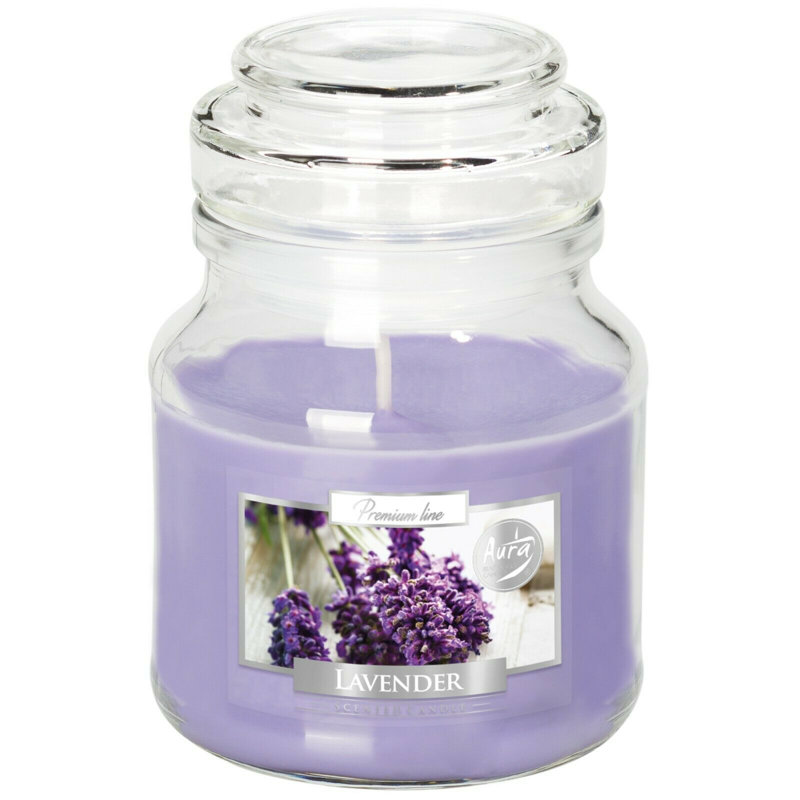 Cinnamon Scented Jar Candle with Glass Holder, Lilac