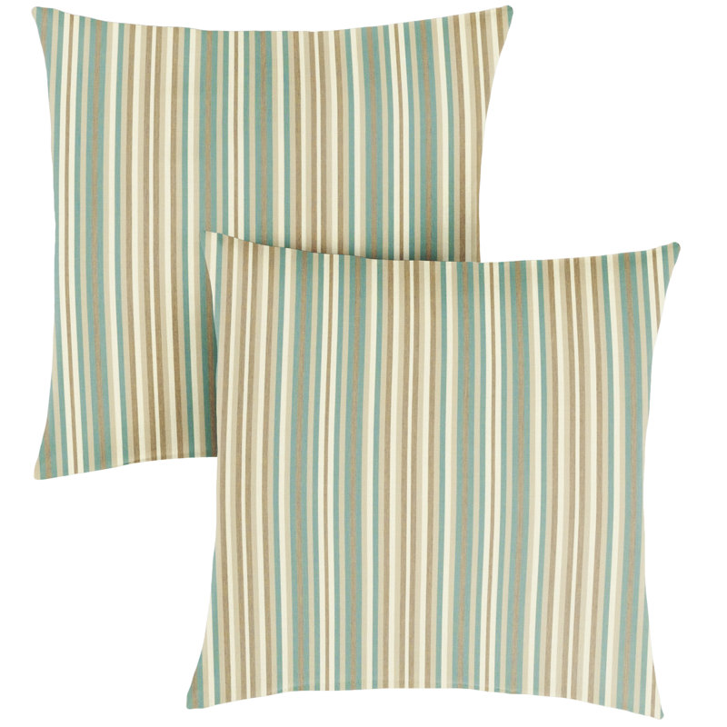 Stella Striped Outdoor Reversible Throw Pillow, 22" H x 22" W x 6" D, Teal Beige