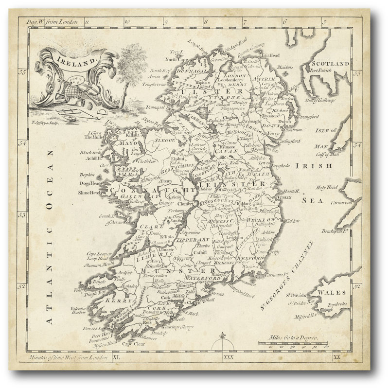 Carte de la carte d'Irlande, toile tendue, H 12 po x l 12 po x P 1,5 po