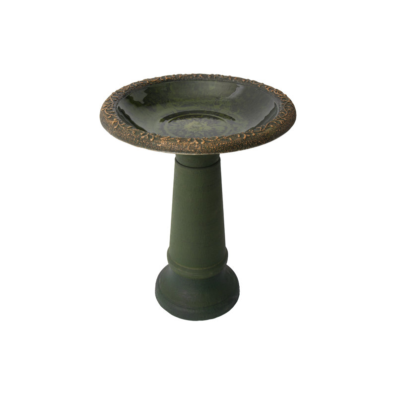 Marbled Glaze Bird Bath, Green