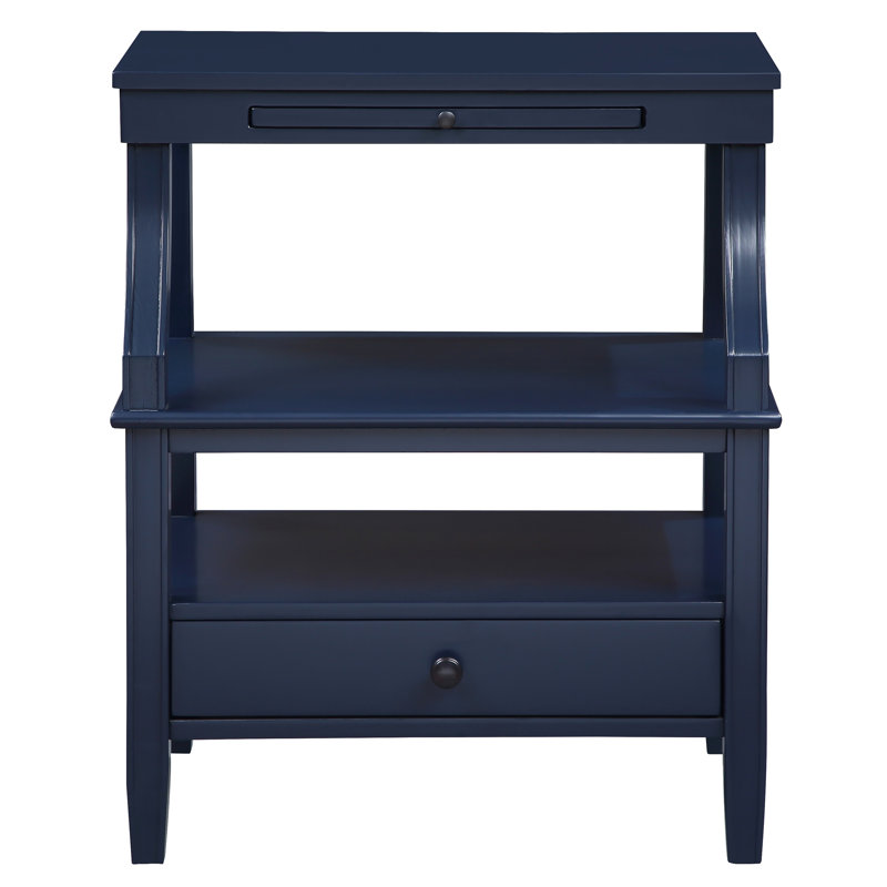 Table de chevet bleu nuit avec contreplaqué et tiroir, Marine