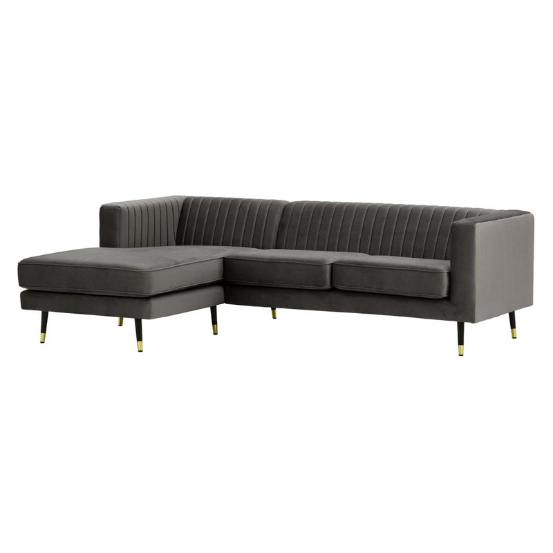 Monaville 4 Seater Velvet Sofa & Chaise, Dark Grey, Left Hand Facing