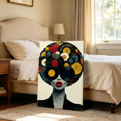  Retro Pop Vinyl Glasses Woman Canvas Wall Art Bedroom Living Office Frameless