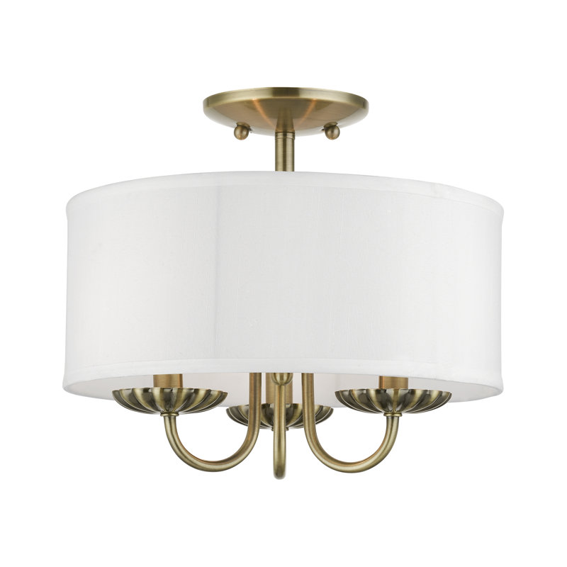 Brookdale Antique Brass 3-Light Semi-Flush Drum Shade Fixture