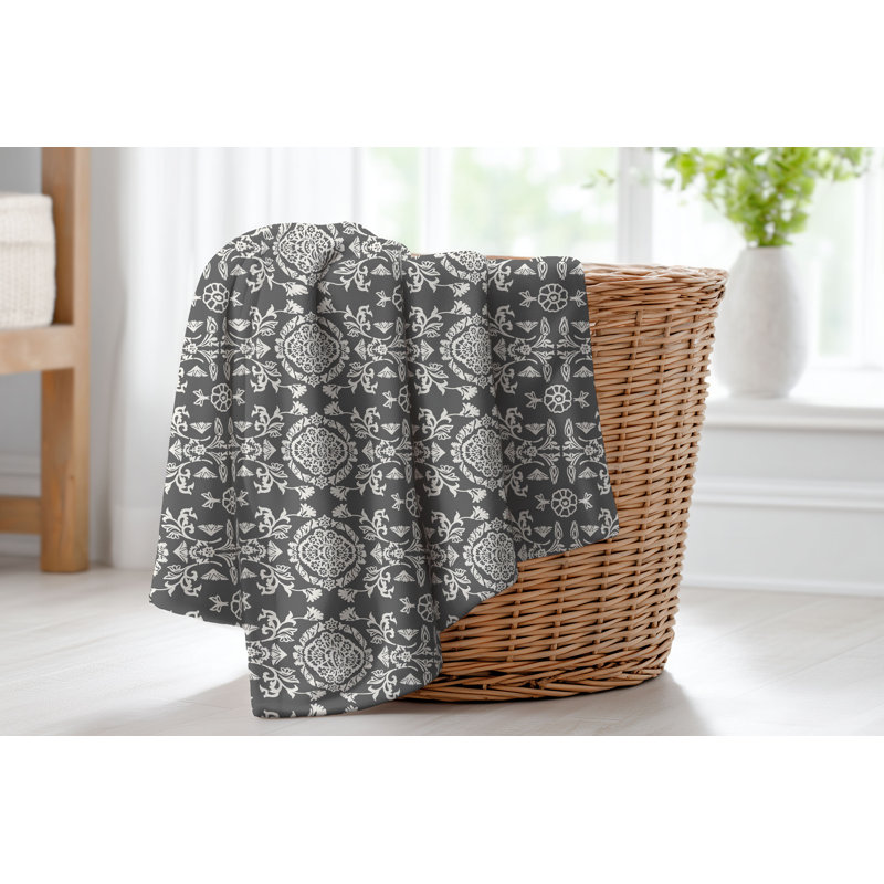 Couverture en velours de polaire Aubry, Charcoal Floral, L 60 po x l 50 po