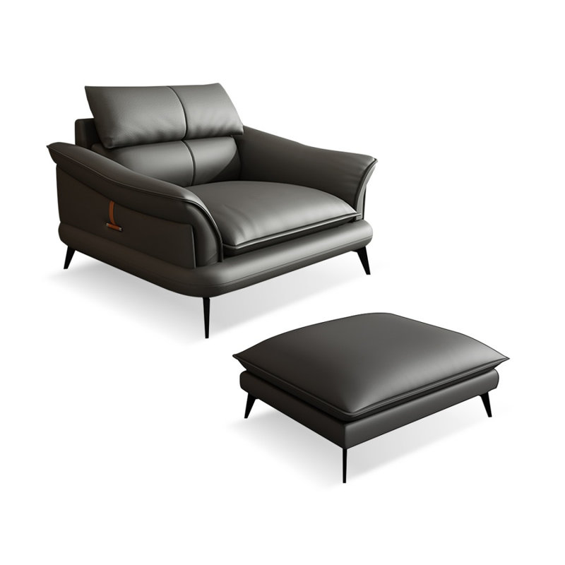 Fauteuil à coussin en cuir véritable gris foncé, Gris foncé