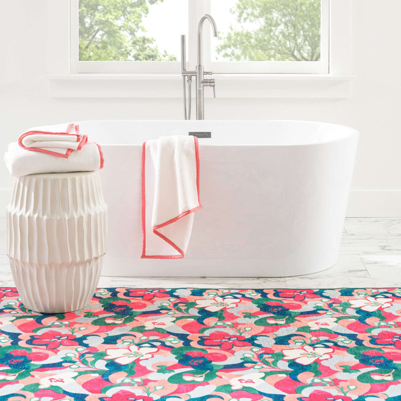 Dreamy Daisies Multi Machine Washable Rug, Rectangle 6' x 9'